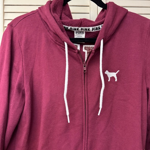 Victoria’s Secret PINK Zip Up Hoodie in Burgundy Medium - Picture 2 of 5